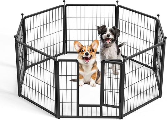HealSmart Dog Playpen 24 Inch 8 Panels, Heavy Duty Metal Portable Pet Playpen Indoor Outdoor for Camping, Yard, RV, Garden Fence, Privacy Patio, Black