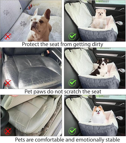 Car Seat Suitable for Small Dogs, Pet CarSeat with Storage and Clip-On Safety Tether, Fully Removable and Washable Dog Car Seat, Dogs Booster Seat Suitable Small Medium Dog