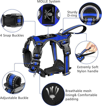 WINSEE Pet Harness Collar and Leash Set, All-in-one Reflective Dog Harness No Pull with Adjustable Buckles for Puppies, Small, Medium, Large, and Extra-Large Dogs (Large, Dark Blue)