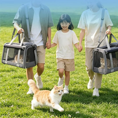 Pet Carrier for Medium-Small Cats, Collapsible Cat Carrier and Soft-Sided Pet Carrier for Cats and Small Dog Up to 17lbs, Stress-Free Travel with Privacy Cover, Travel Bag L18.9”X11.42”X11.42”