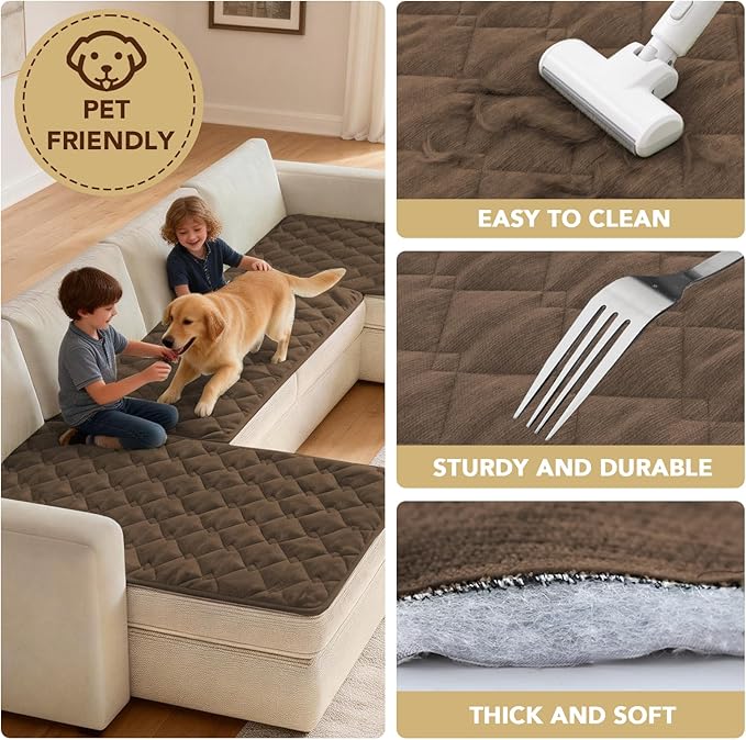 H.VERSAILTEX Chenille Couch Cover for Dogs Washable Soft Fuzzy Chaise Cover Sectional Couch Covers for L Shaped Sofa Both Left/Right Thick Pet Couch Cover Protector Non-Slip(Coco Mocha, 34" x 68")