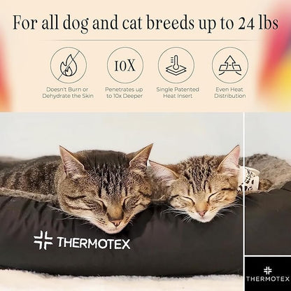 Thermotex Far Infrared Heated Pet Bed - Heated Cat & Dog Bed for Pain Relief & Arthritis - Therapeutic Heat Pad for Elderly Pet Support & Relaxation - Machine Washable