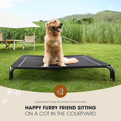Czpalo Elevated Dog Bed, Raised Outdoor Dog Bed for Large Sized Dog, Portable Cooling Pet Cot with Breathable & Washable Mesh, Indoor & Outdoor Pet Hammock with Skid-Resistant Feet.