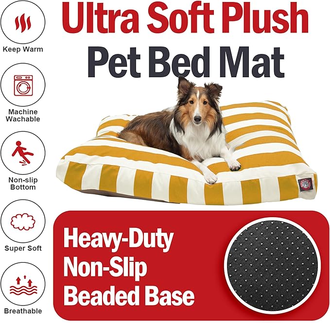 Majestic Pet Shredded Memory Foam Dog Bed Large with Removable Washable Cover 44x36x5 Inch - Rectangle Orthopedic Dog Bed for Senior Dogs–Flat Durable Dogs Crate Bed - Vertical Stripe - Yellow