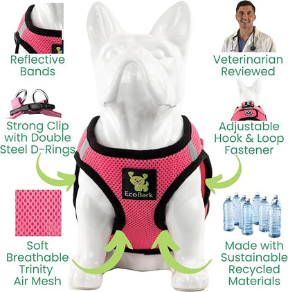 EcoBark XS Dog Harness - Step in Toy Breed Dog Harnesses - Extra Small Eco-Friendly Body Halter Vest - Reflective Tiny Soft Mesh (Bubblegum Pink, XS)