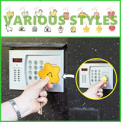 Leather Keychain Holder Case Compatible with AirTag,Cute Protective Cover with Keyring,Anti-Scratch Finder GPS Tracker Case for Wallet Keys,Bag,Pets,Backpack(Yellow Star)