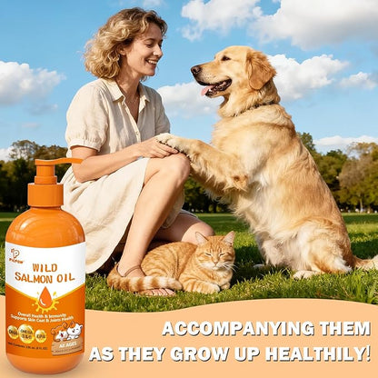 Wild Alaskan Salmon Oil for Dogs & Cats, Fish Oil Omega 3 Supplements with EPA & DHA, Support Skin & Coat, Itchy Relief, Immune, Joints & Heart Health, 8 oz