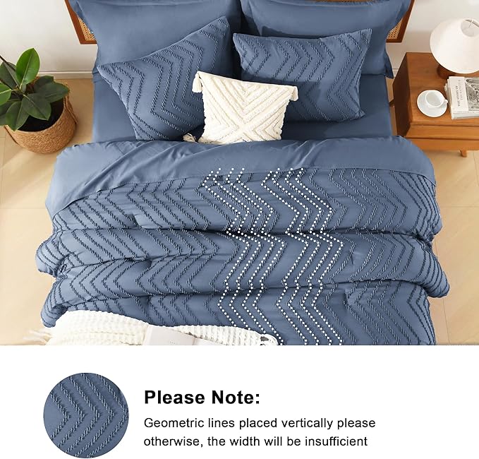 Litanika Twin Comforter Set with Sheets Ocean Blue - 5 Pieces Boho Tufted Shabby Chic Bed in a Bag, Fluffy Soft Farmhouse Bed Set for All Seasons