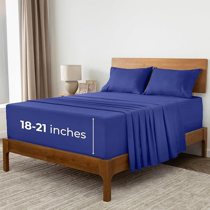 Mellanni Extra Deep California King Sheets - 4 PC Iconic Collection Bedding - Hotel Luxury, Ultra Soft, Cooling Bed Sheets - Wrinkle, Fade, Stain Resistant (Cal King, Royal Blue)