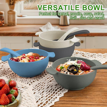 shopwithgreen Unbreakable Kids Bowls -Microwave Dishwasher Safe- Wheat Straw Snack Bowl Sets for Kids and Toddler-4 Bowls and 4 Spoons, Lightweight and Durable, 14 OZ
