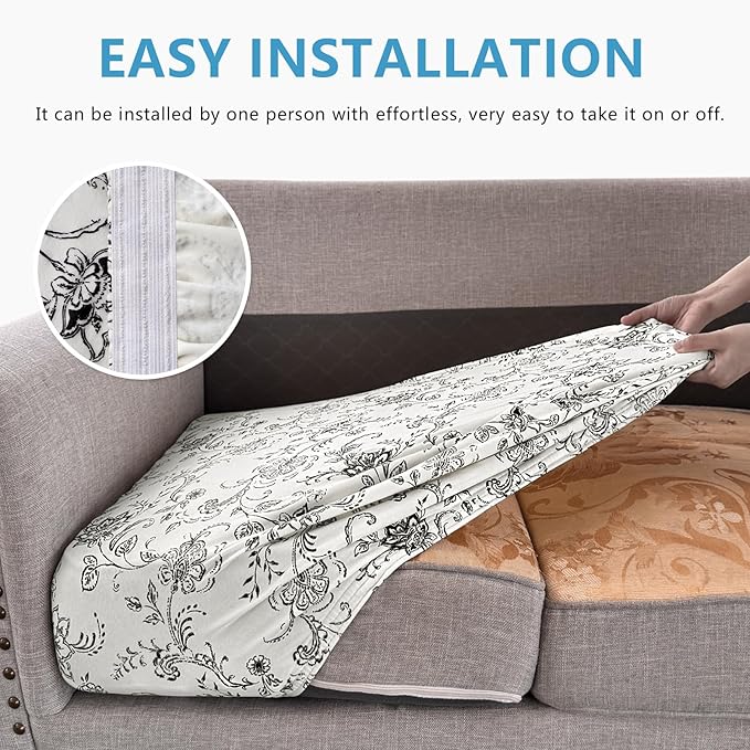 ANARACHON Leather Look Couch Cushion Covers Sofa Seat Slipcovers Sets Couches Furniture Protector for Sectional Armchair Loveseat Pets Kids Stretch Spandex Fabric (3 Cushion Sofa, Beige 02Flower)