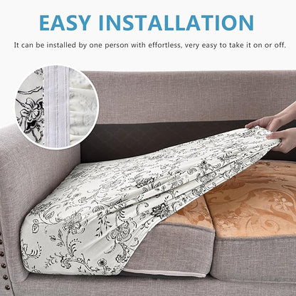 ANARACHON Leather Look Couch Cushion Covers Sofa Seat Slipcovers Sets Couches Furniture Protector for Sectional Armchair Loveseat Pets Kids Stretch Spandex Fabric (3 Cushion Sofa, Beige 02Flower)