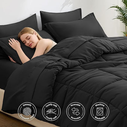 Love's cabin Full Comforter Set Ash Black, 7 Pieces Full Bed in a Bag, All Season Bedding Sets with 1 Comforter, 1 Flat Sheet, 1 Fitted Sheet, 2 Pillowcase and 2 Pillow Sham