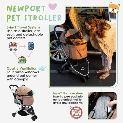 PETIQUE Newport PET Stroller - Desert Rose, 31.50" L X 19.29" W X 39.37" H