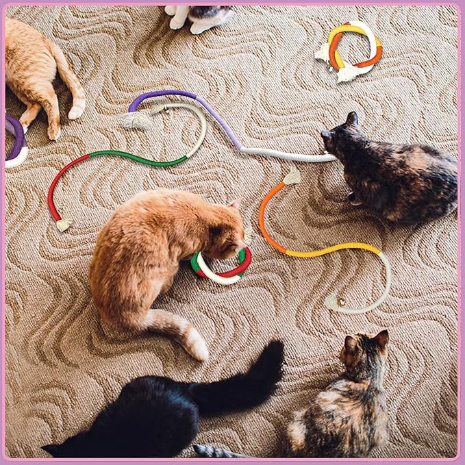 Andiker Cotton Rope Toys, 27.55Inches Color Blocking Cotton Rope Toys, Safe Cat Toys Teething Chew for Boredom and Stimulating (Orange+Yellow+Beige)