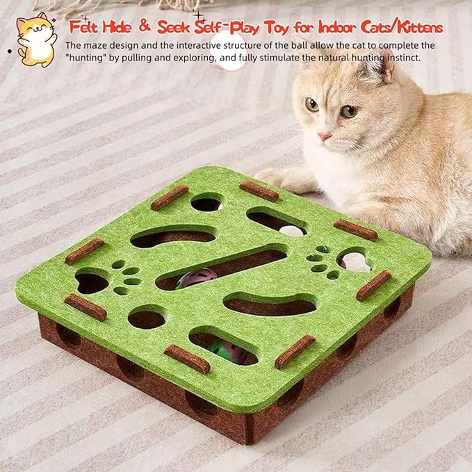 ANIS·KEAAR 1 Pack Interactive Cat Puzzle Maze Toy – Felt Hide & Seek Self-Play Toy for Indoor Cats/Kittens, Encourages Natural Hunting Instincts, Fun Exercise to Cure Boredom & Mental Stimulation
