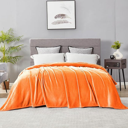 DREAMNINE Super Large Soft Fall Fluffy Fleece Bed Blanket Queen Size 90" x 90", Luxury Decorative Fuzzy Halloween Blanket for Bedroom,Big Cozy Shaggy Warm Flannel Blankets for Winter Autumn Pet,Orange