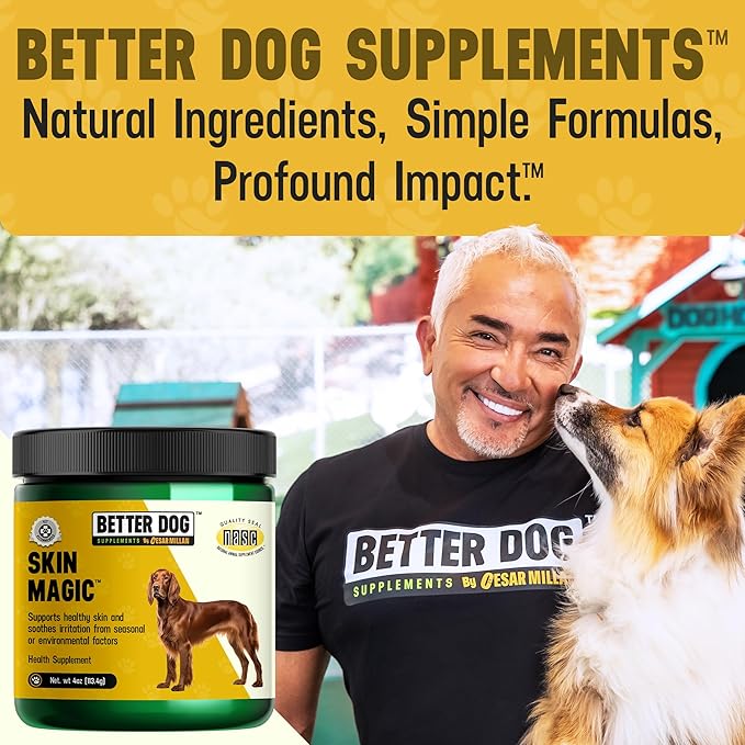 Better Dog Supplements Skin Magic by Cesar Millan – Natural Skin and Coat Supplement for Dogs Irritation from Seasonal Factors, Hot Spots, & Itch Relief Dog Skin Supplement – 4oz (60-Day Supply)