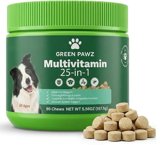 25-in-1 Multivitamin for Dogs – 90 Soft Chews with Glucosamine, Probiotics & Omega 3 – Hip Joint Support, Skin Coat, Gut Health & Immunity – Chicken Flavor, All Ages