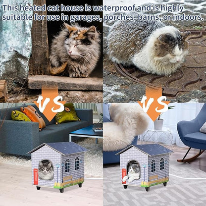 NAMOTEK Elevated Heated Cat Houses for Indoor/Outdoor Cats with Heated Cat Bed Waterproof， Insulated Providing Safe Feral Cats, Easy to Assemble Small(15" x 13" x18)