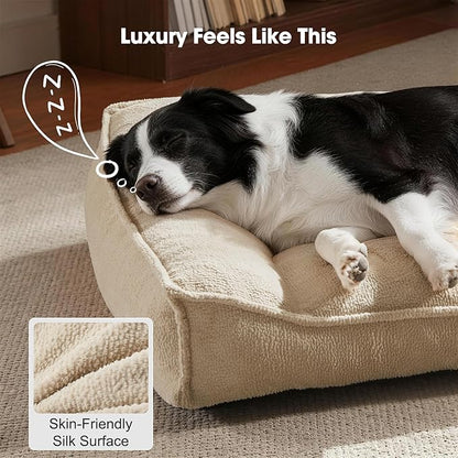 FURTIME Orthopedic Dog Beds Large Sized Dog, Extra Thick Supportive Comfort Pet Sofa, Ergonomic Slant Dog Couch Bed with Removable Washable Cover, Ultra Soft Surface & Non-Slip Bottom, Beige, 38"