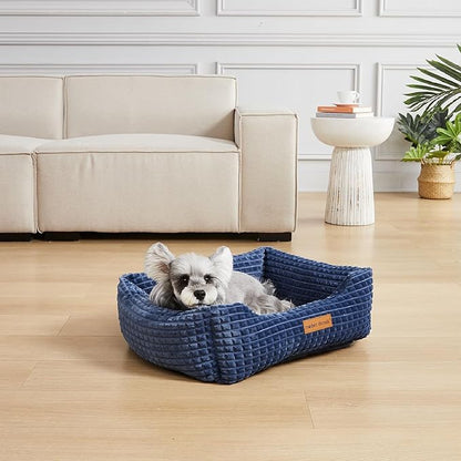 Modern Threads Ultra Soft Plush Pet Bed for Small and Medium Dogs with Elegant Texture and Stylish Design, Removable Washable Cover, Blue, (24" L x 20" W x 8" Th)