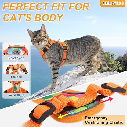 BEAUTYZOO Cat Harness and Leash for Walking, Escape Proof Soft Adjustable Vest Harnesses for Medium Large Cats, Easy Control Breathable Reflective Strips Jacket, Orange, M