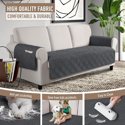 TAOCOCO Waterproof Couch Covers for Pets Dogs with Non Slip Backing, Sofa Seat Covers with Side Pocket for 3 Cushion Couch Washable Dog Couch Cover Protector Sofa Slipcovers(Sofa Plus, Charcoal Gray)