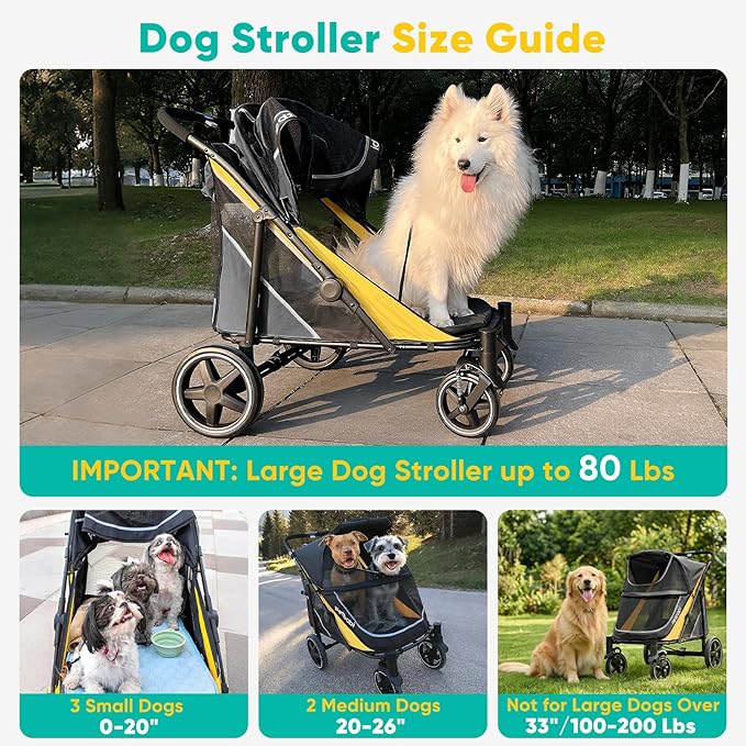 Petbobi Dog Stroller for Large & Medium Dogs - Easy Fold Dual Entry Pet Stroller with One-Foot Brake, All Terrain Wagon Cart with Air Mesh, Ideal for Large Senior Pets up to 80 lbs, Black