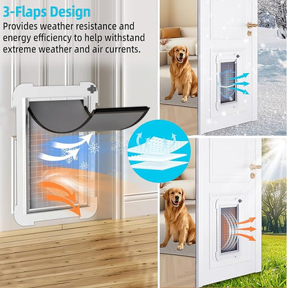 3-Flap Never Rust Extra Large Dog Door for Doors with Sliding Lock Panel, Steel Frame and Telescoping Tunnel Pet Door, Extreme Weather Durable Doggy Door （Pets Up to 220 Lb）