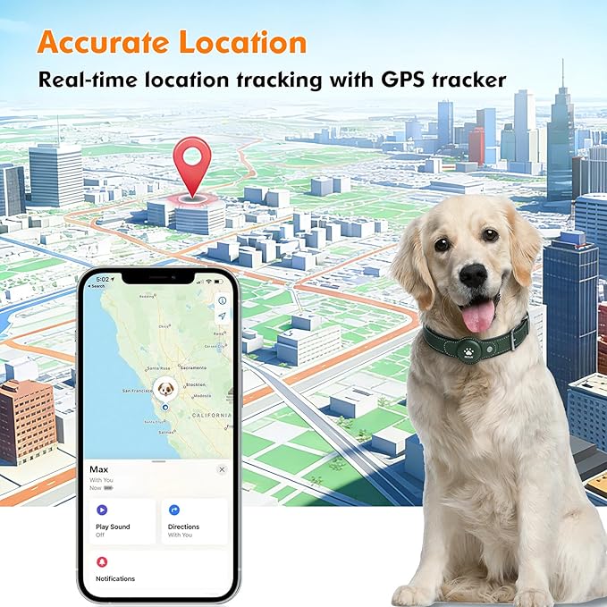 GPS Tracker for Dogs, 2 in 1 Smart Pet Collar (Only iOS), No Monthly Fee Waterproof Dog Collar with Real-time Tracking, Anti-Lost, 365-Day Long Battery GPS Tracker for All Sized Dogs(Locator Included)