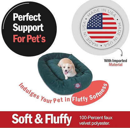 Majestic Pet 32 Inch Micro Velvet Calming Dog Bed Washable – Cozy Soft Round Dog Bed with Spine for Head Support - Fluffy Donut Puppy Mat 32x23x7 (inch) Medium – Marine (2025)