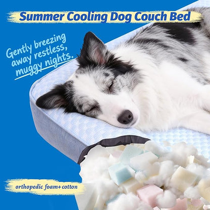 WATANIYA PET Cooling Dog Bed, Washable Cooling Mat for Large Dogs with Removable Cover, Self Cooling Couch Cover for Dog, Non-Slip Dog Couch Bed, 45x37 Inch, Blue