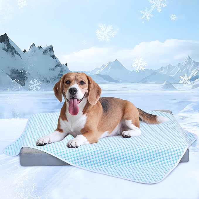 Cooling Blanket for Dogs - Q-MAX>0.4 Waterproof Pet Throw Blanket Bed Cover, Non-Slip Dog Blankets for Couch Protector, Washable Furniture Cover for Summer, Pearl Blue,40x50