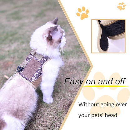 Tactical Cat Harness and Leash for Walking Escape Proof, Desert Camo, X-Large, Adjustable Cat Walking Jackets, Padded Stylish Cat Vest for Winter