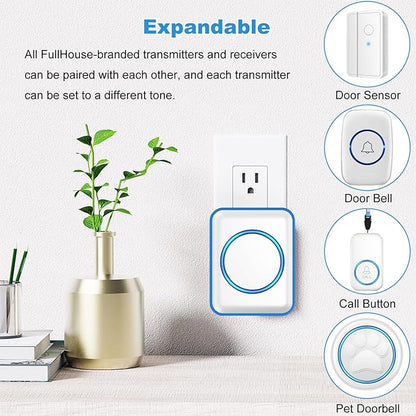 Full House Dog Doorbell for Potty Training, Wireless Pet Doggie Door Bell Training to Go Outside, Waterproof Touch Button, Over 1000 feet Range (White, 2 Buttons + 1 Receiver)
