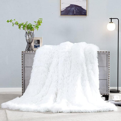 JONIYEAR Oversized Decorative Fluffy Faux Fur Throw Blanket Twin Size 60" x 71",Soft Large Luxury Lightweight Furry Blanket,Accent Cozy Shaggy Plush Thick Warm Fuzzy Blankets for Winter Bed Sofa,White
