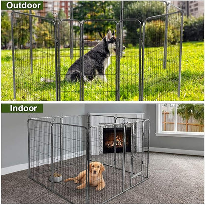 Giantex 40 inch Dog Fence with Door, 16/8 Panels Dog Playpen for Outside Large Dogs, Portable Pet Playpen Fencing Enclosures, Heavy Duty Metal Camping Fences for The Yard (8 Panels, 40 inch)