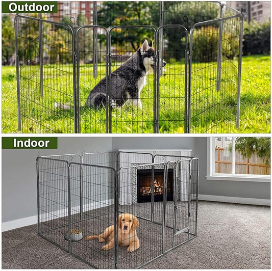 Giantex 40 inch Dog Fence with Door, 16/8 Panels Dog Playpen for Outside Large Dogs, Portable Pet Playpen Fencing Enclosures, Heavy Duty Metal Camping Fences for The Yard (8 Panels, 40 inch)