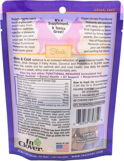 In Clover Sleek Daily Skin, Coat, and Hairballs Support Soft Chews for Cats