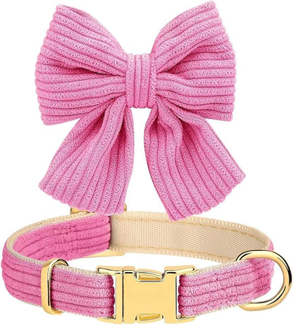 Didog Cute Small Dog Harness Collar and Leash Set with Bowtie, Breathable Soft Mesh Padded Puppy Harness, Dog Harness for Small Dogs Daily Walks Parties, Holiday Gatherings & Gifts, Hot Pink, M