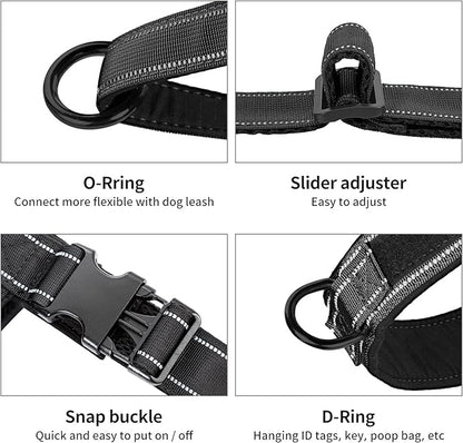 Annchwool No Pull Dog Harness with Padded Handle+5 Ft Leash,Reflective Strip Escape Proof and Quick Fit to Adjust Dog Harness,Easy for Training Walking for Small & Medium and Large Dogs(Black-Set,S)