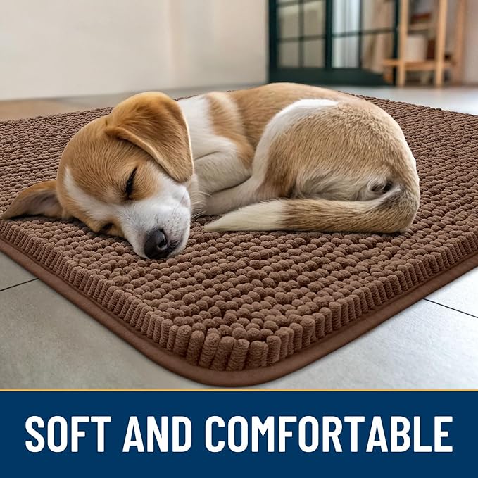 Smiry Dog Door Mat for Muddy Paws 24x16, Absorbs Moisture and Dirt Doormat, Non-Slip Washable Quick Dry Chenille Front Door Mat Indoor Entrance, Entryway Carpet for Inside Floor, Mocha
