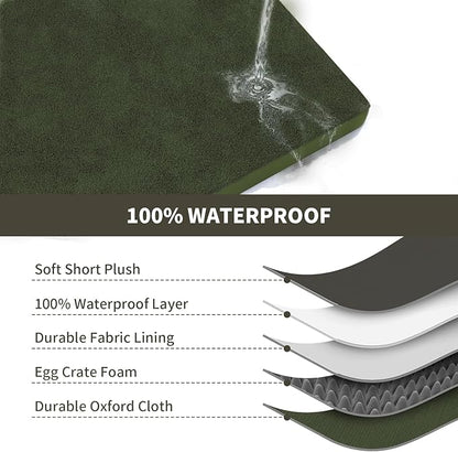 Plush Dog Bed for Medium Dogs, Waterproof Dog Crate Mat Orthopedic Egg Crate Foam Pet Bed with Washable Removable Oxford Cover, Olive Green