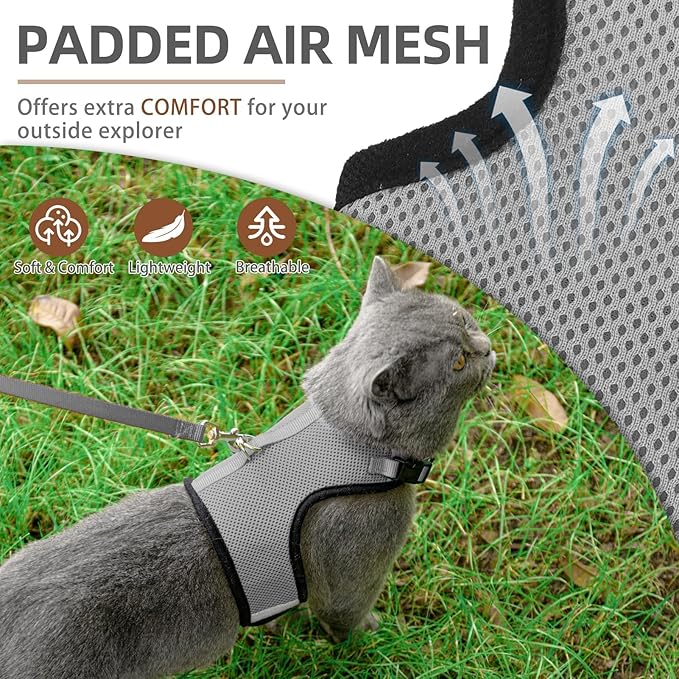 PUPTECK Soft Mesh Cat Vest Harness and Leash Set Puppy Padded Pet Harnesses Escape Proof for Cats Small Dogs Rabbits Bunny