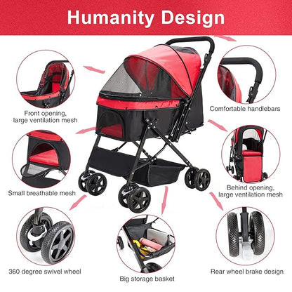 Large Dog Stroller for Medium Foldable Dogs Cat Stroller Pet Stroller with Convertible Compartment Reversible Handlebar Dog Cat Stroller of Large, Medium, Pet Bag