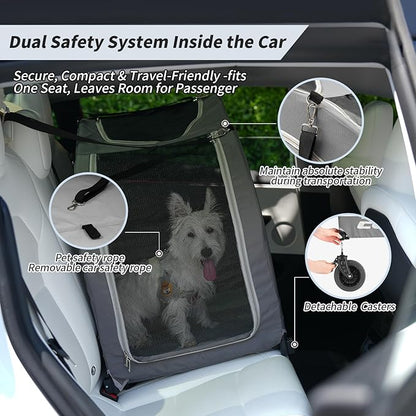 EchoSmile 4 Wheels Pet Stroller, Dog & Cat Stroller for All-Season, Lightweight Carrier with Storage Basket, Adjustable Handle, Removable Pad, Breathable Mesh, Up to 135 lbs, Grey