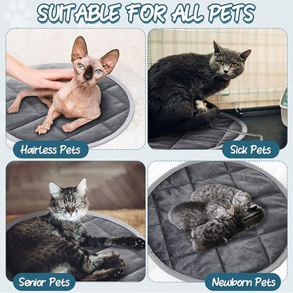 Drydiet 2 Pcs Self Warming Cat Mat Round Self Heating Pad Bed Reversible Machine Washable Heated Bed Anti Slip Warming Pad Pet Mat for Cat Crate Indoor Outdoor (Gray,12 Inch)