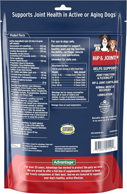 Pet Protect Dog Hip & Joint+ Supplement for Active & Aging Dogs, Vet-Formulated Synovi G4, Dog Glucosamine, Chicken-Flavored Soft Chews (240 Count)