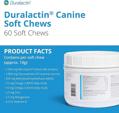 PRN Pharmacal Duralactin Canine Joint Plus Soft Chews - Joint Health Supplement for Dogs & Puppies - Pet Mobility Support - 60 Soft Chews